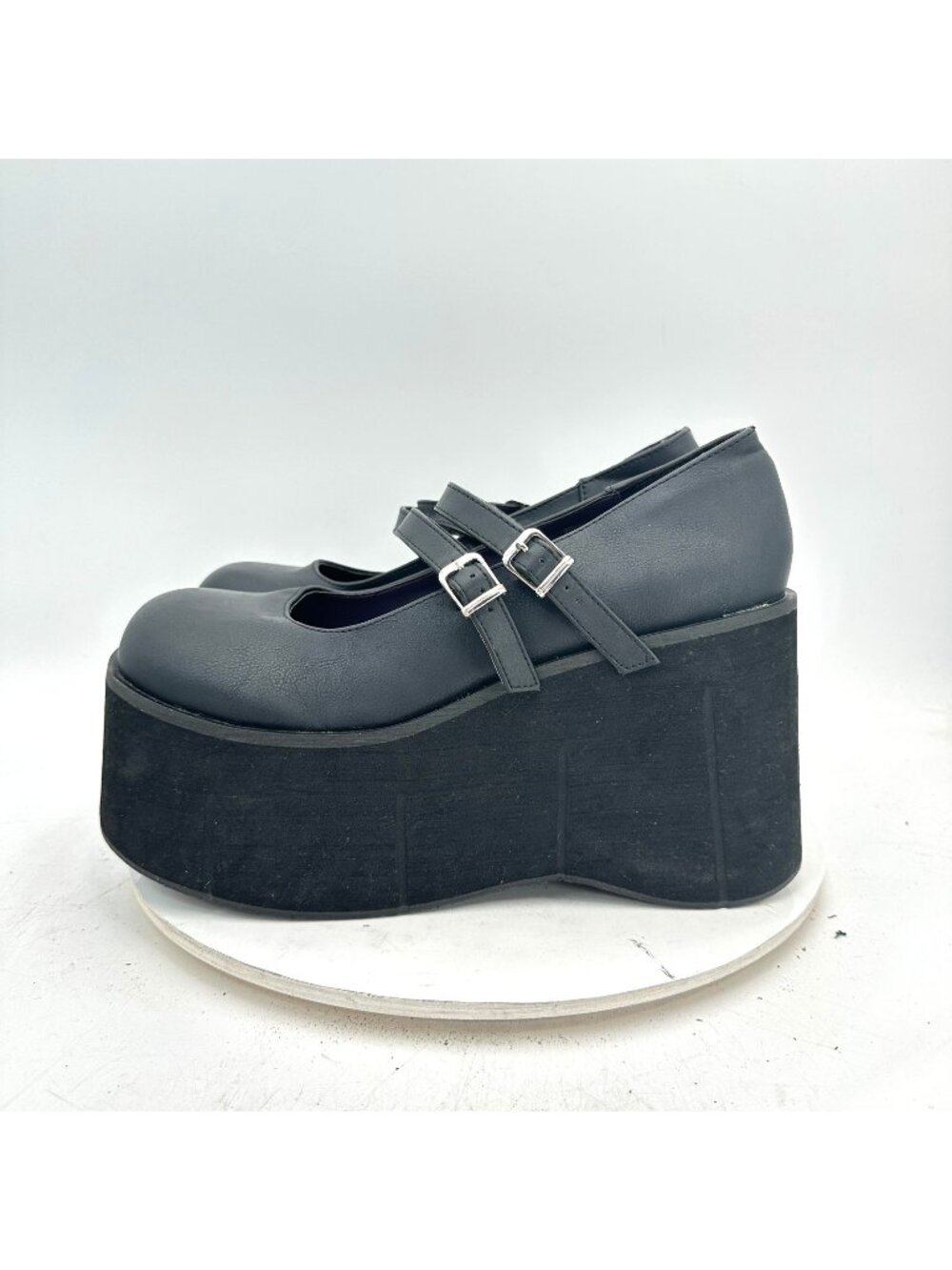 Demonia Women Size 12 Black Leather Maryjane Double Buckle High Platform Shoes